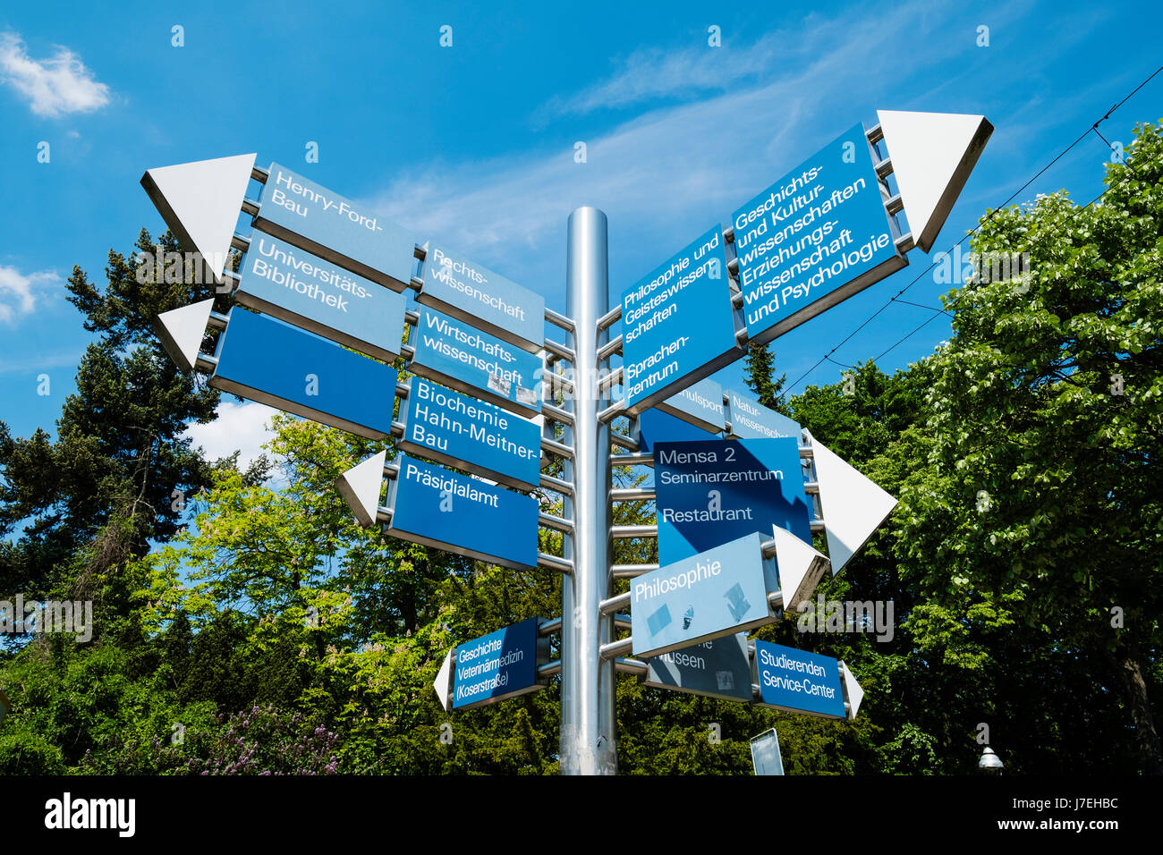 Sign post at Free University of Berlin in Dahlem ,Berlin Germany Stock Photo