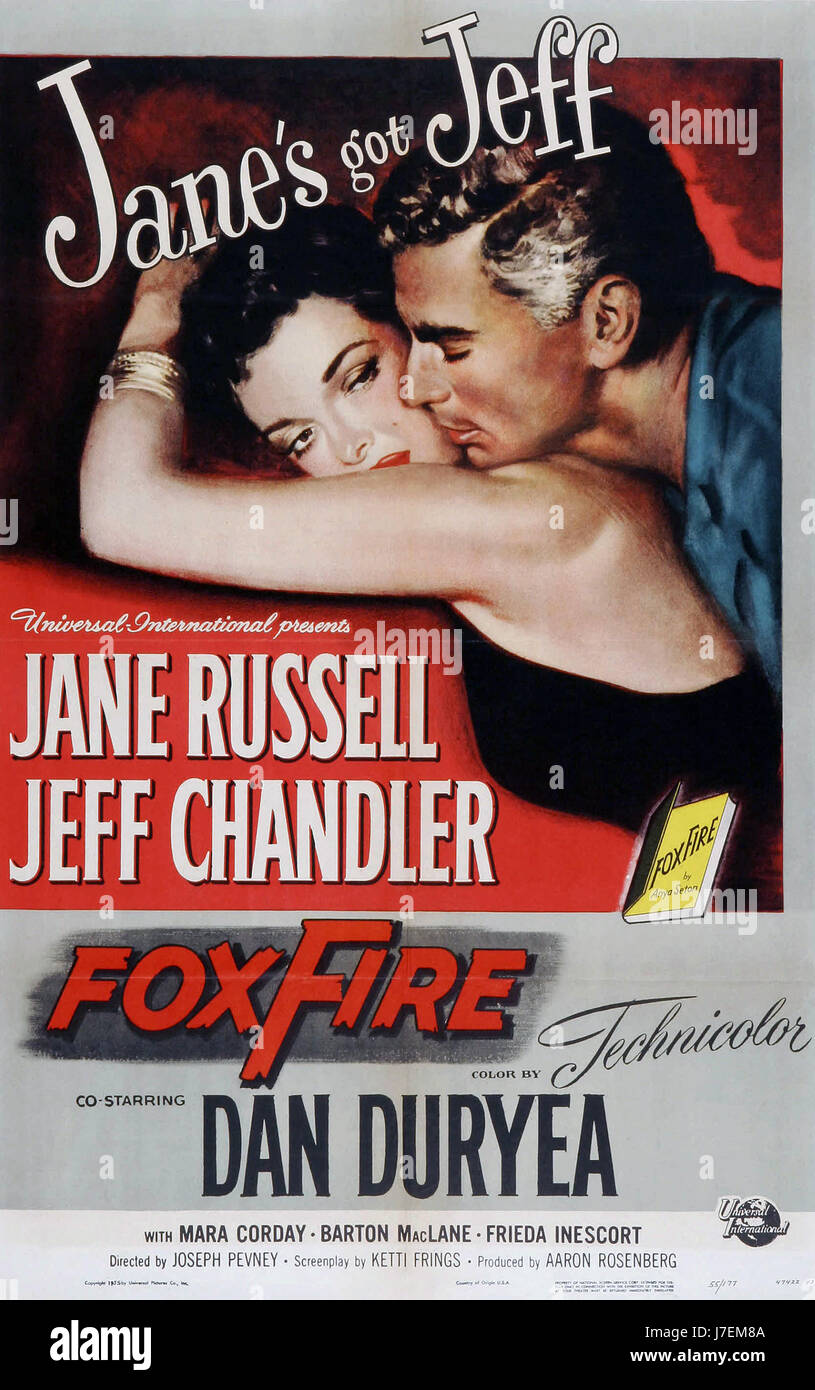 FOXFIRE Poster for 1955 Universal Pictures film with Jane Russell and Jeff Chandler Stock Photo