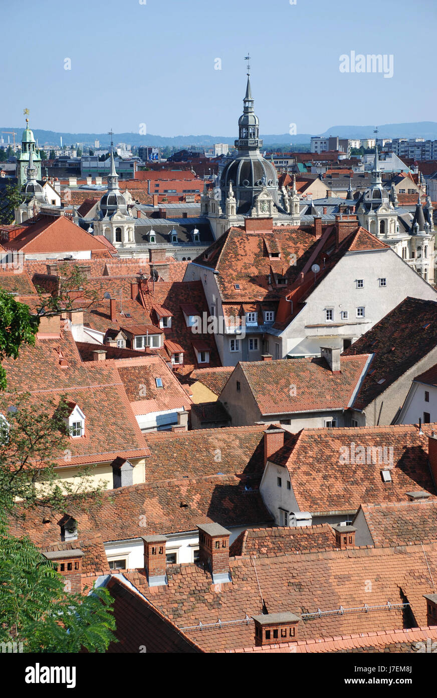 city town austrians roofs styria houses sight view outlook perspective vista Stock Photo