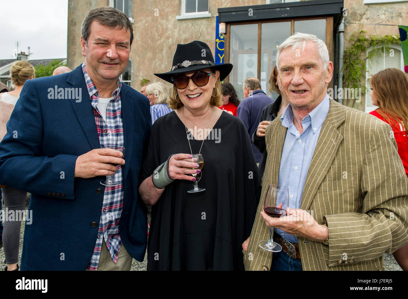 Schull, West Cork, Ireland. 24th May, 2017. At the Launch Party of the Schull Film Festival, which was held at Grove House, Schull, were Tony O'Callaghan, Actor; Joan Bergin, Costume Designer and Kevin O'Connor, Radio Producer. Credit: AG NewsAlamy Live News Stock Photo