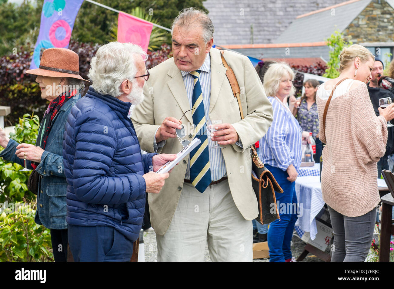 Schull, West Cork, Ireland. 24th May, 2017. Ian Bailey (in the cream suit), the man accused of the 1996 West Cork murder of French film producer, Sophie Toscan Du Plantier attended the Launch Party of the Fastnet Film Festival, which was held at Grove House, Schull, West Cork, Ireland. Credit: AG News/Alamy Live News Stock Photo