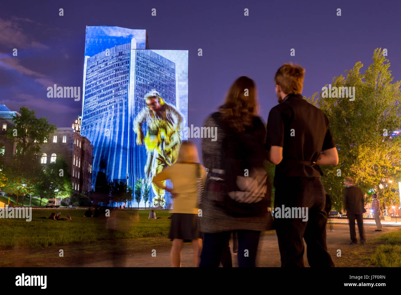 Montreal, Canada. 24th May, 2017.  Cité Mémoires Grand tableau onto the walls of the Montreal Court House (Champ-de-Mars). Cité Mémoire features 20 multimedia tableaux telling the history of Montreal. Credit: Marc Bruxelle/Alamy Live News Stock Photo