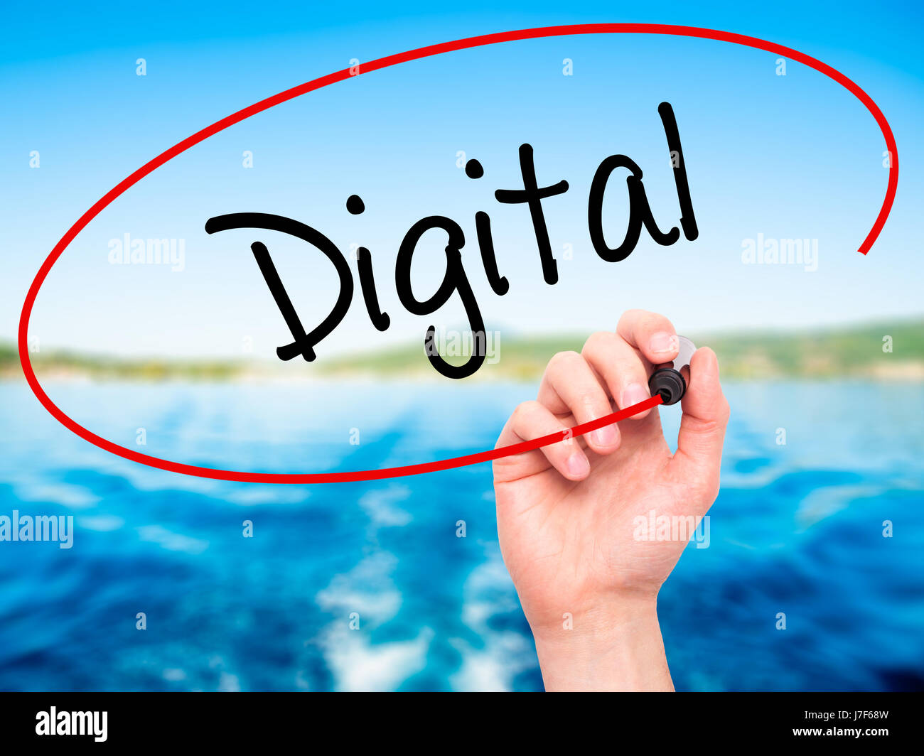 Man Hand writing Digital with black marker on visual screen. Isolated ...