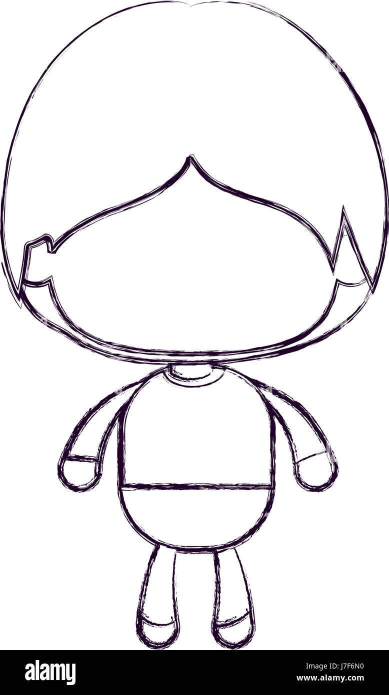 Monochrome Blurred Silhouette Of Faceless Little Boy With Short