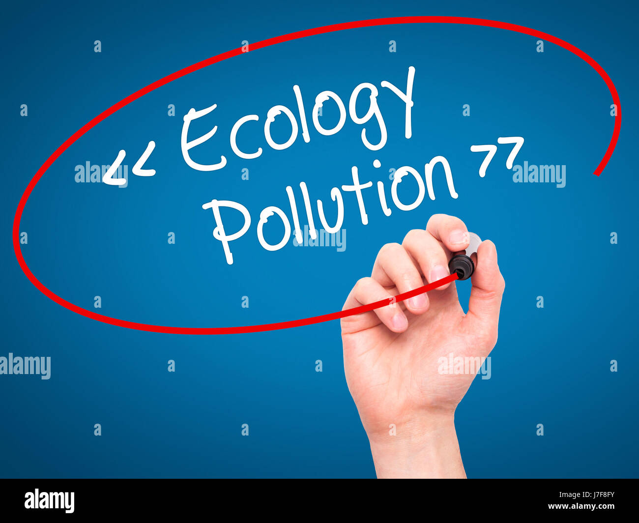 Man Hand writing Ecology - Pollution with black marker on visual screen ...