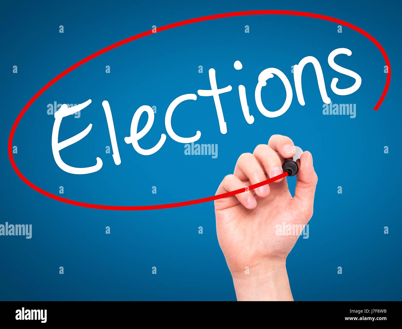 Man Hand writing Elections with black marker on visual screen. Isolated ...
