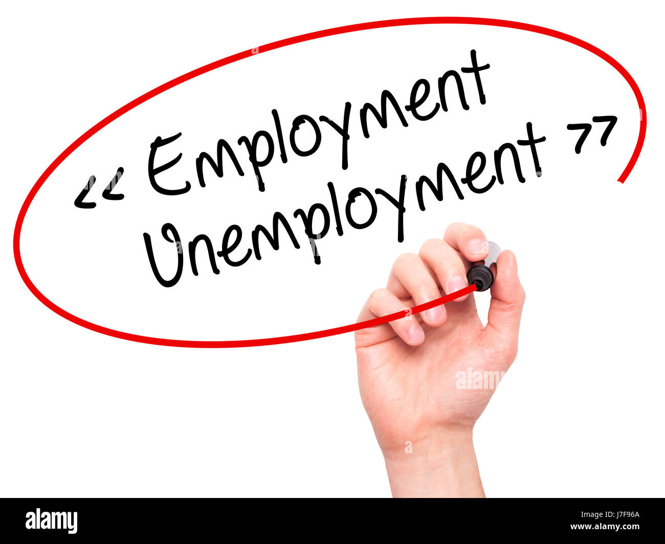 Unemployed Writing Man Hand writing Employment - Unemployment with black marker on visual ...