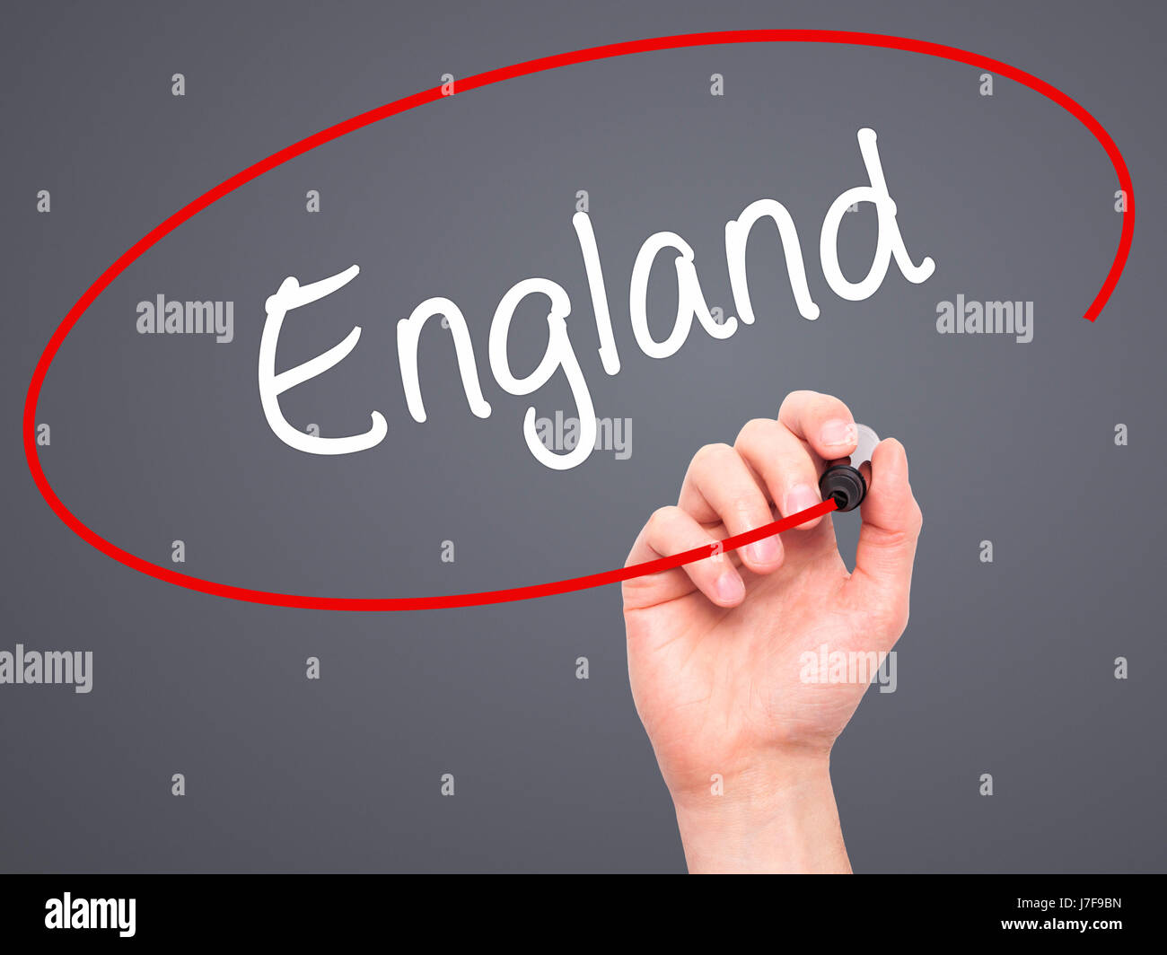 Man Hand writing England with black marker on visual screen. Isolated ...