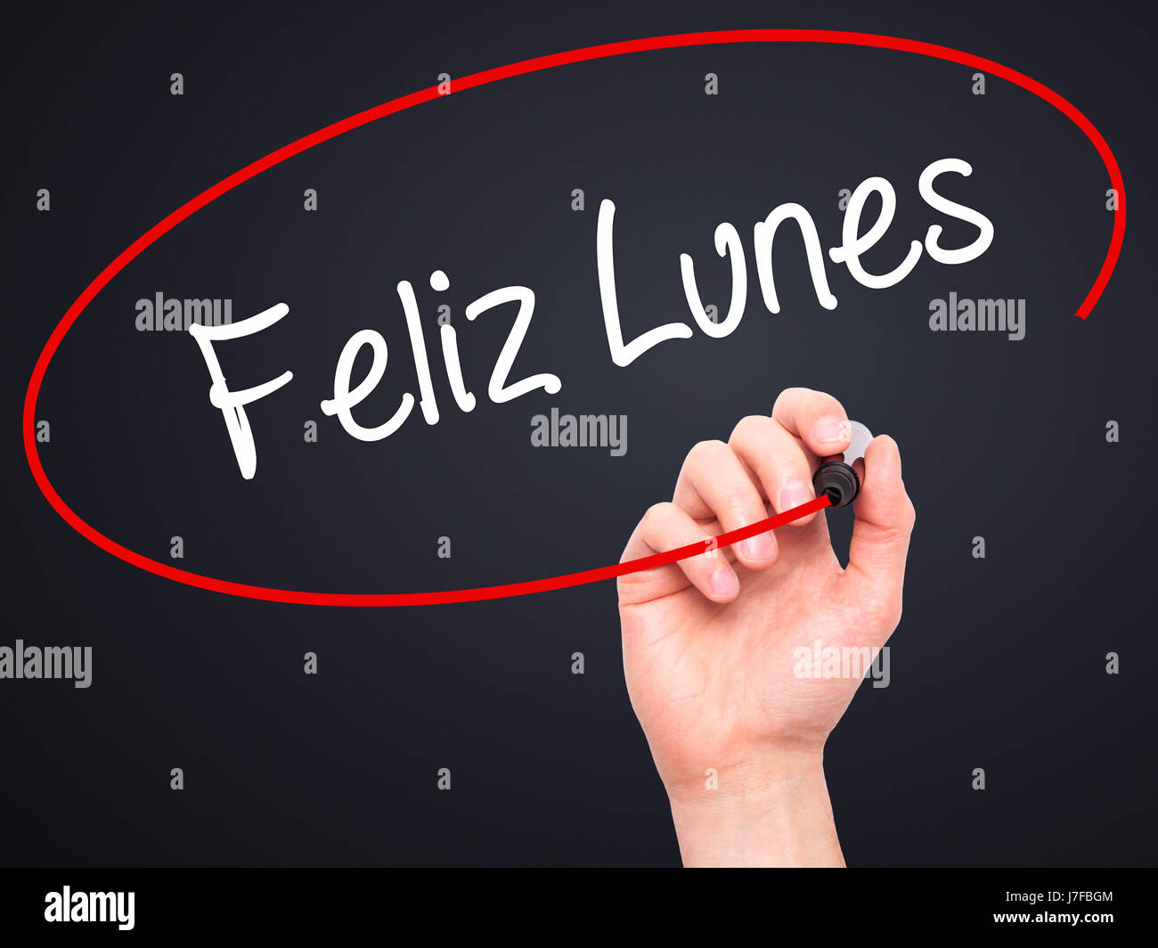 Feliz Lunes ブラック　七分袖プルオーバー Feliz Lunes Hand Lettering with Stars and Confetti on White