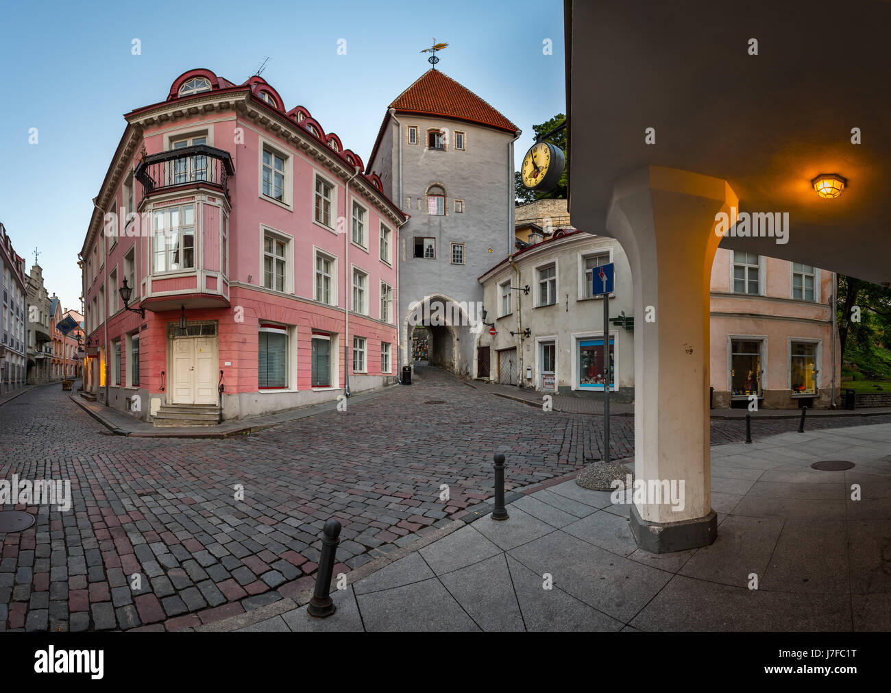Tallinn Down Town and Tower Gate to the Upper Town, Tallinn, Estonia Stock Photo