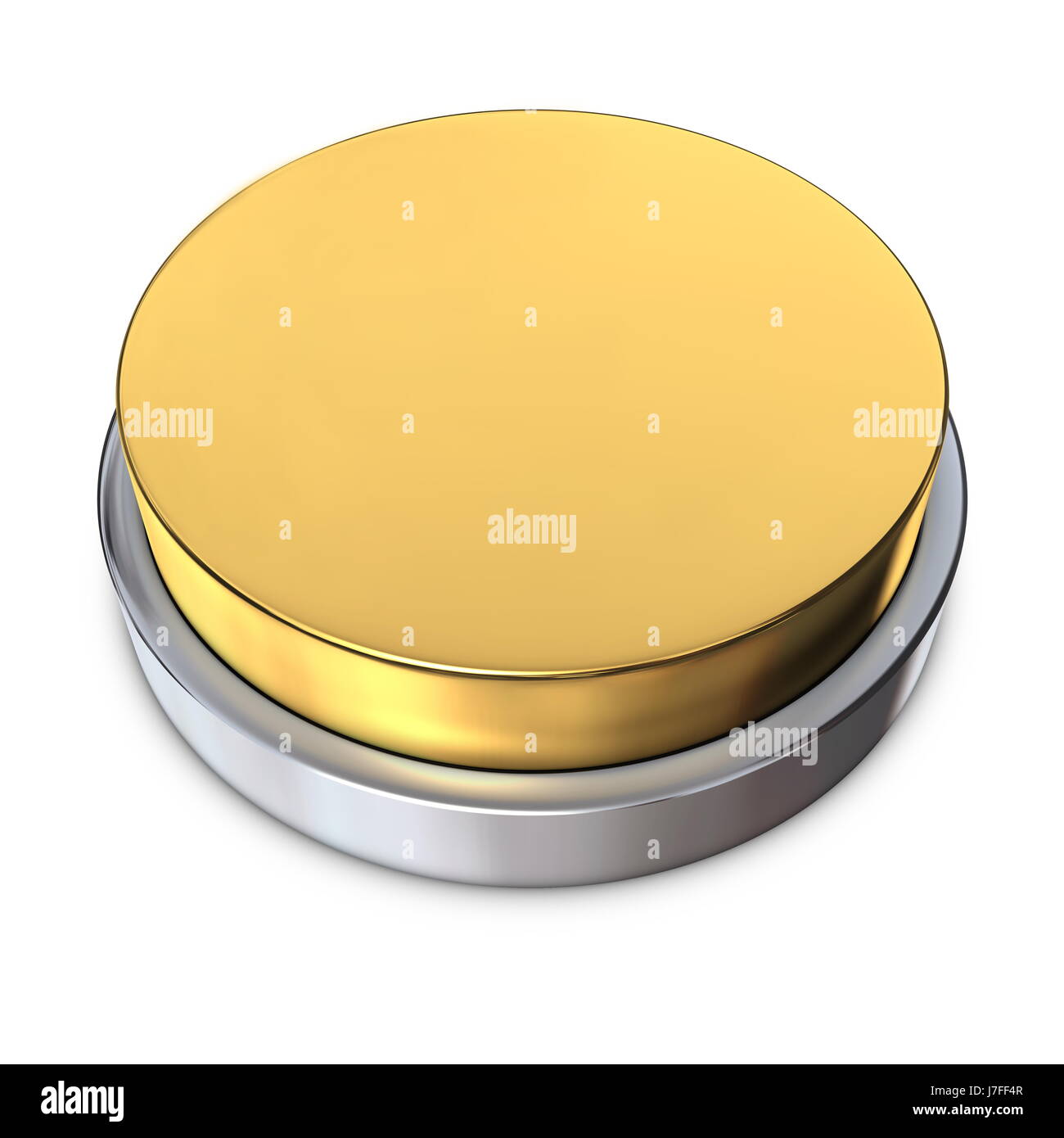 golden bright shiny button push metallic cylindrical gold round ring isolated Stock Photo