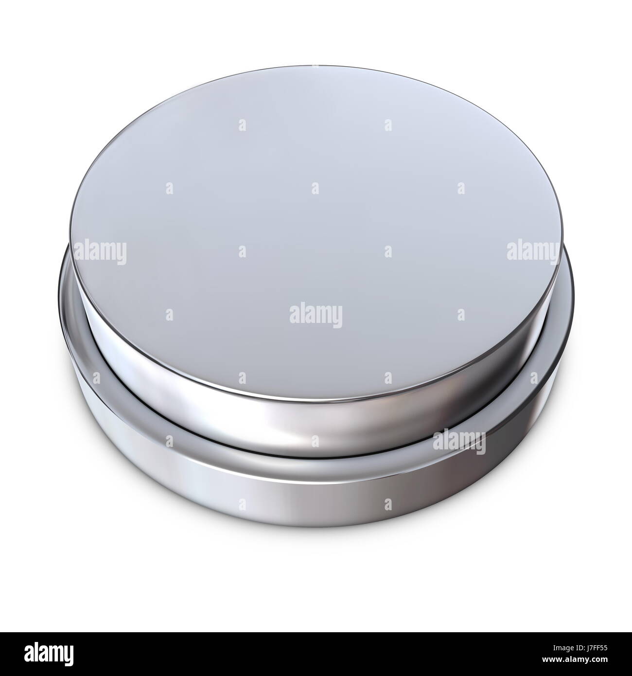 silver bright shiny button push metallic cylindrical round ring isolated modern Stock Photo