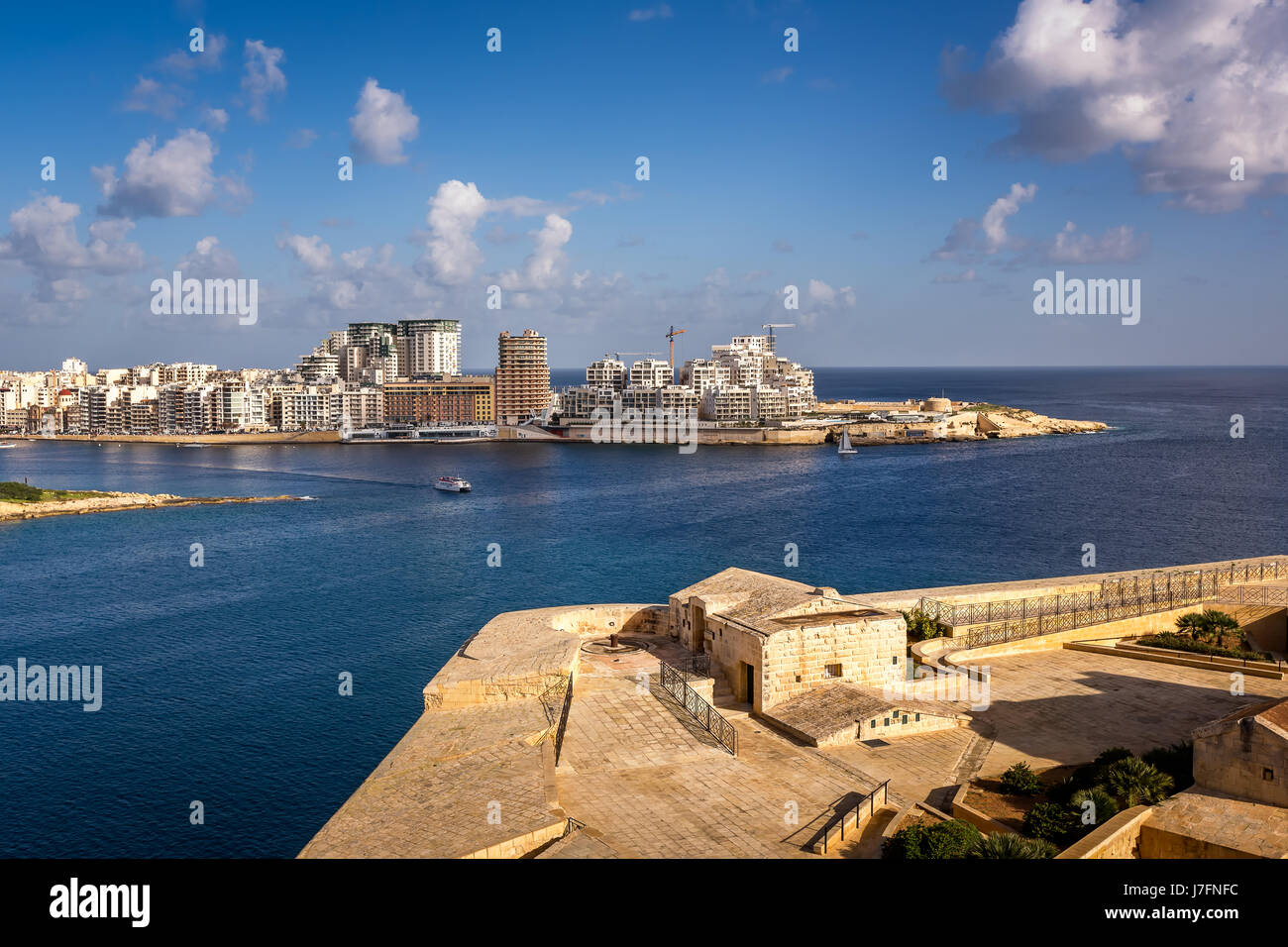View on Tigne Point and Sliema District from Valletta, Malta Stock Photo