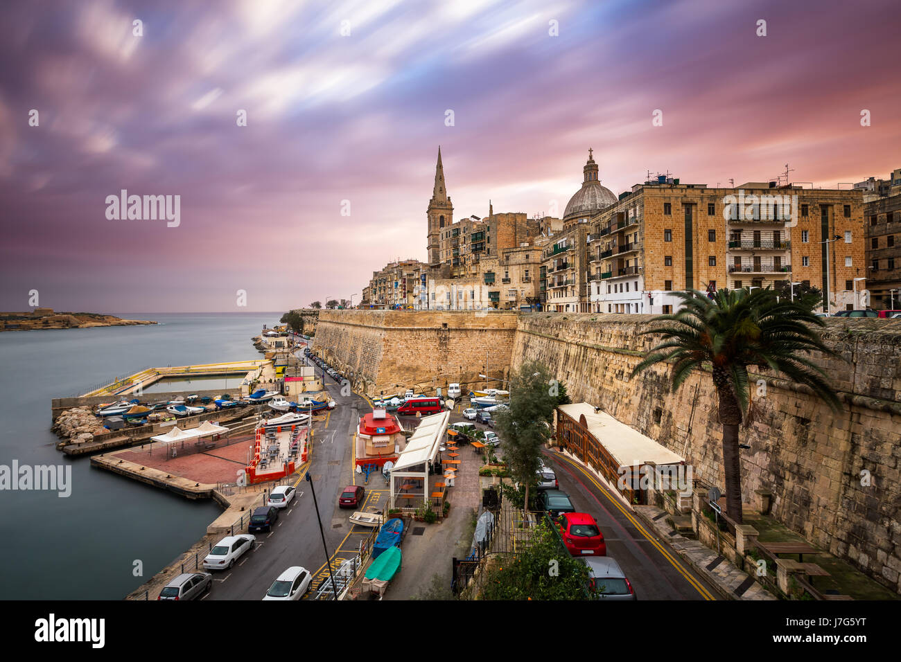Valletta Skyline in the Cloudy Morning, Malta Stock Photo