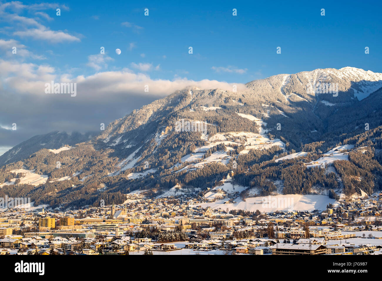 View of Schwaz, winter, at back Koglmoss, Tyrol, Austria Stock Photo