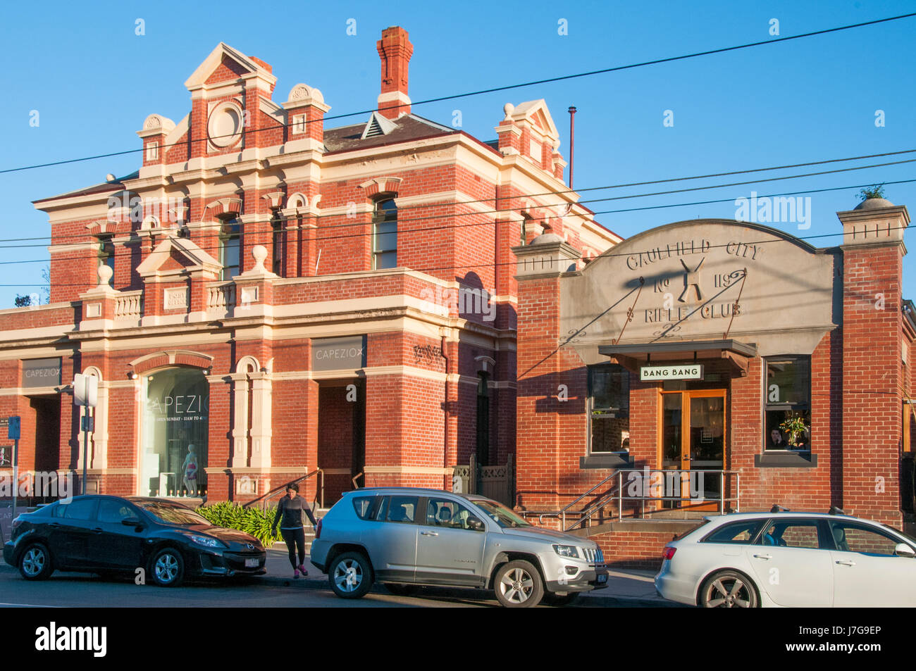 Bang Bang Restaurant in the former Rifle Club building, adjoining the former post office, at Elsternwick, Melbourne Stock Photo