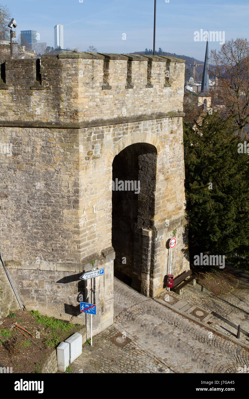 city town goal passage gate archgway gantry entrance fortress steep luxembourg Stock Photo