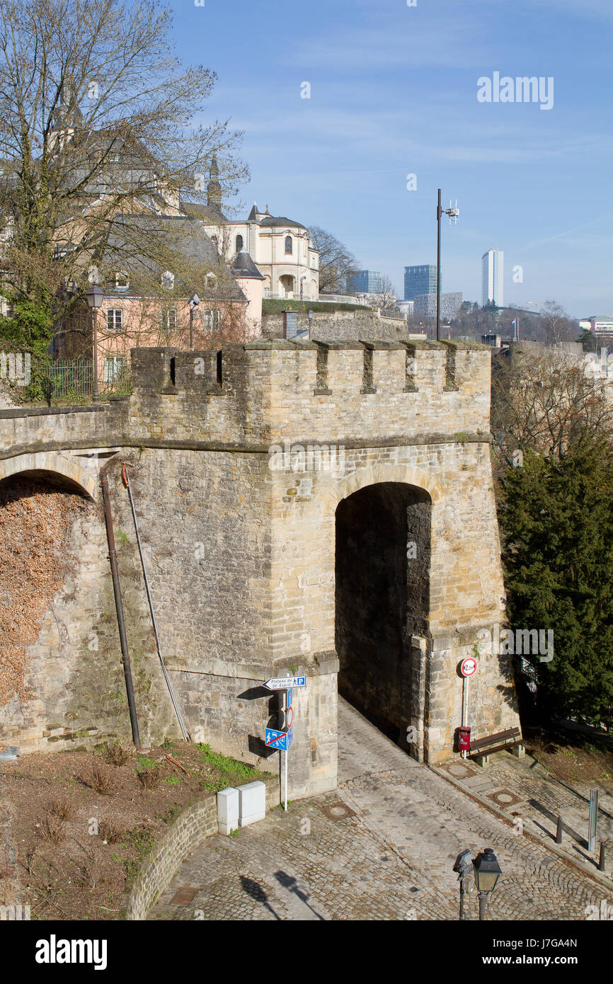 city town goal passage gate archgway gantry entrance fortress steep luxembourg Stock Photo