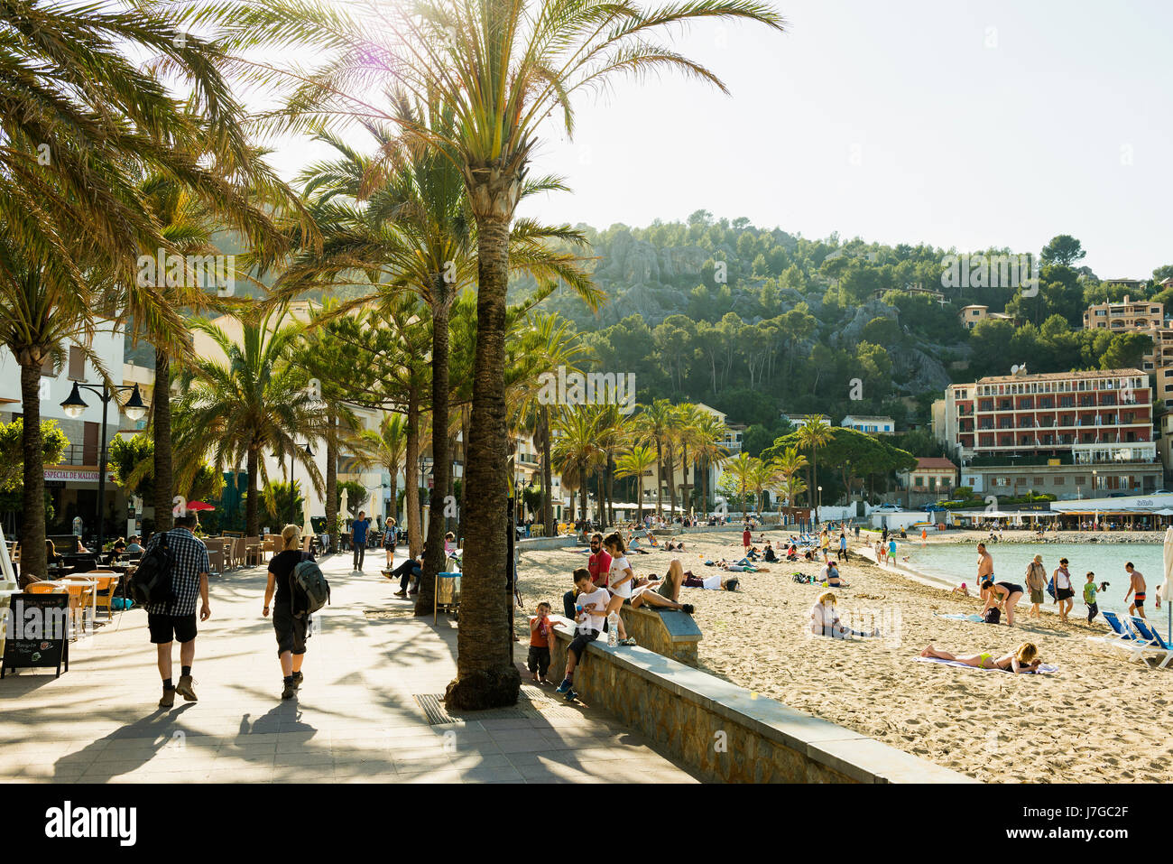Seaside promenade, Port de Sóller, Majorca, Balearics, Spain Stock Photo