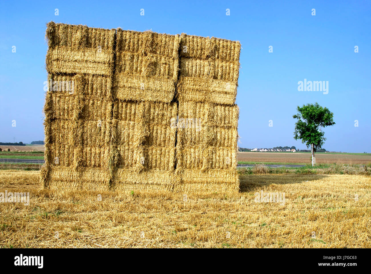 agriculture farming field france wheat cube cereal grain straw blue