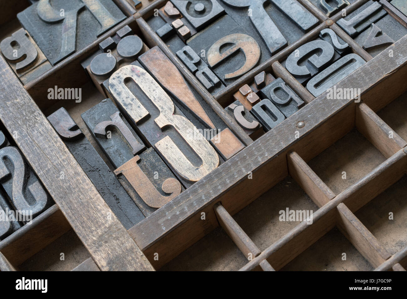 Old letterpress printing blocks in printers tray Stock Photo Alamy