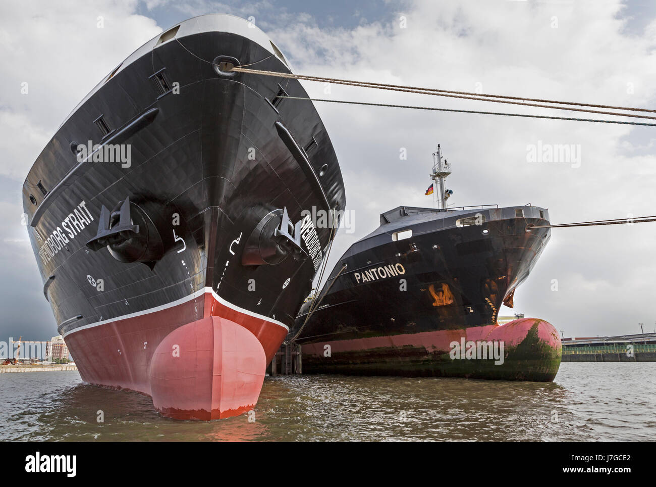 Ships in the habor on roadstead, Germany, in the Norderelbe, Hamburg, Germany Stock Photo