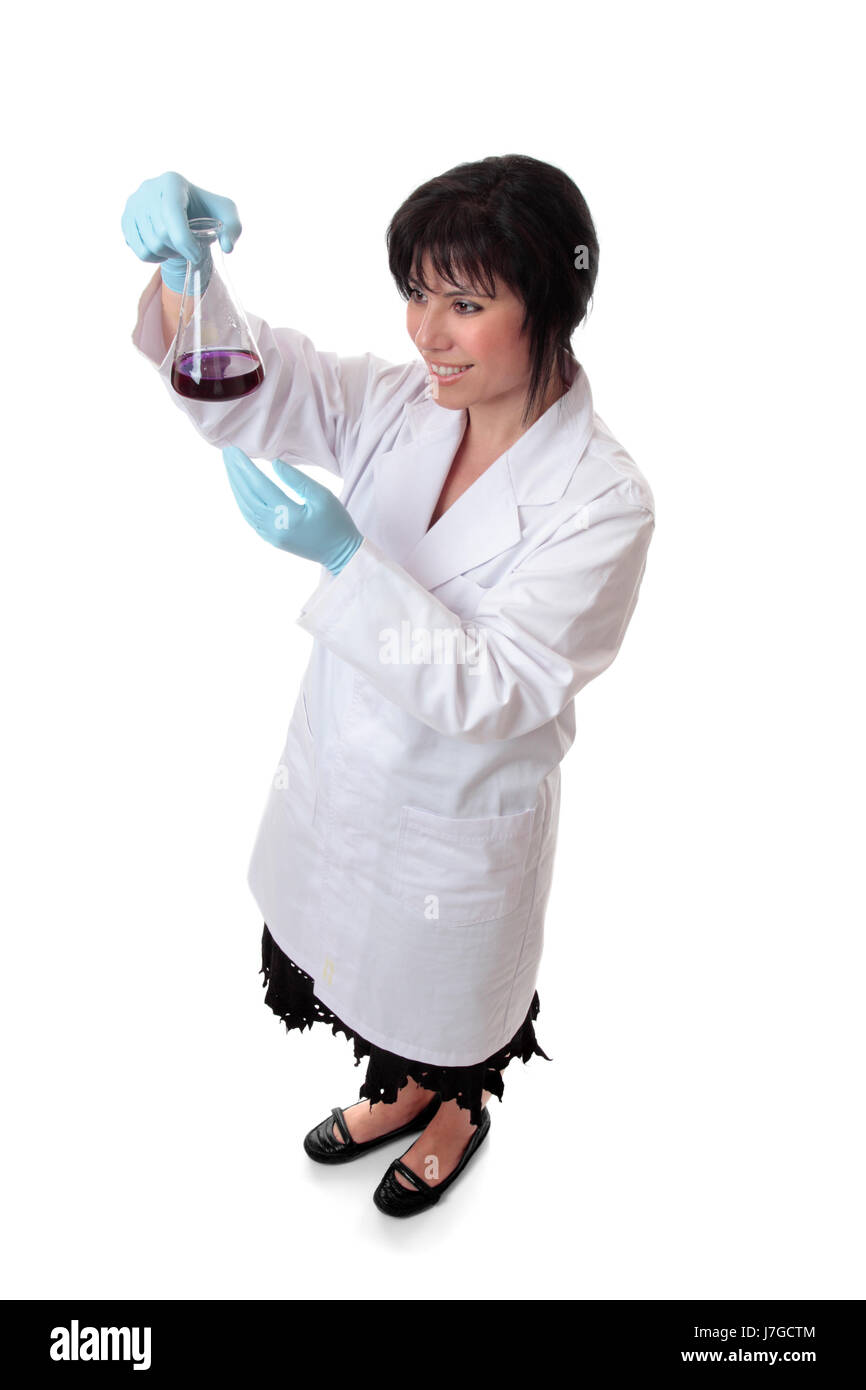 female chemist researcher scientist working paper academic work study analysis Stock Photo
