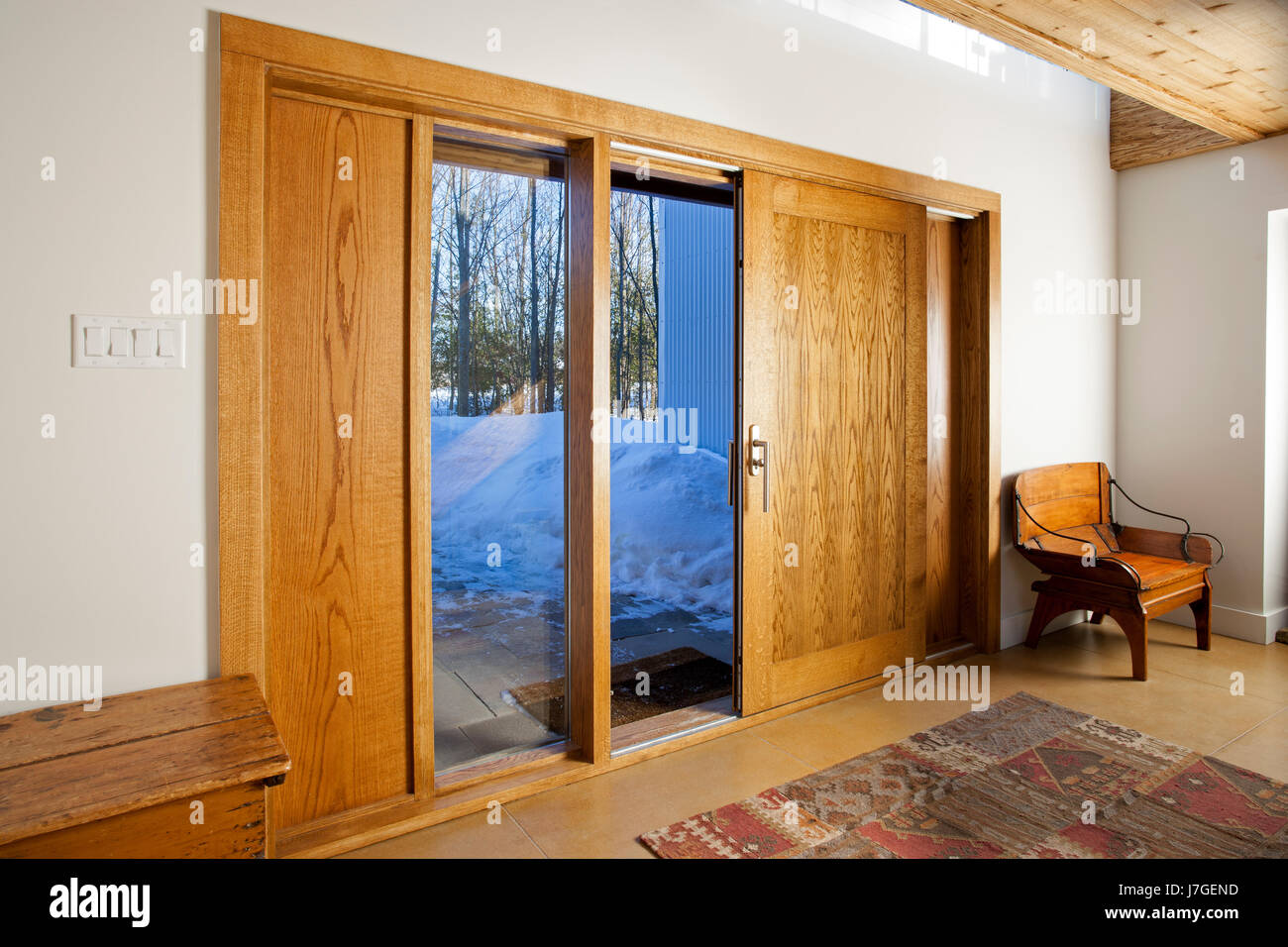 North America, Canada, Ontario, sliding oak entrance door Stock Photo