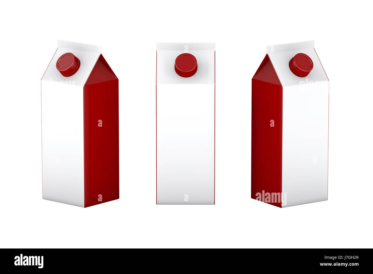 White and  red blank  box packaging for milk   juice or another kind of liquid , clipping path included. ready for your design branding and artwork Stock Photo