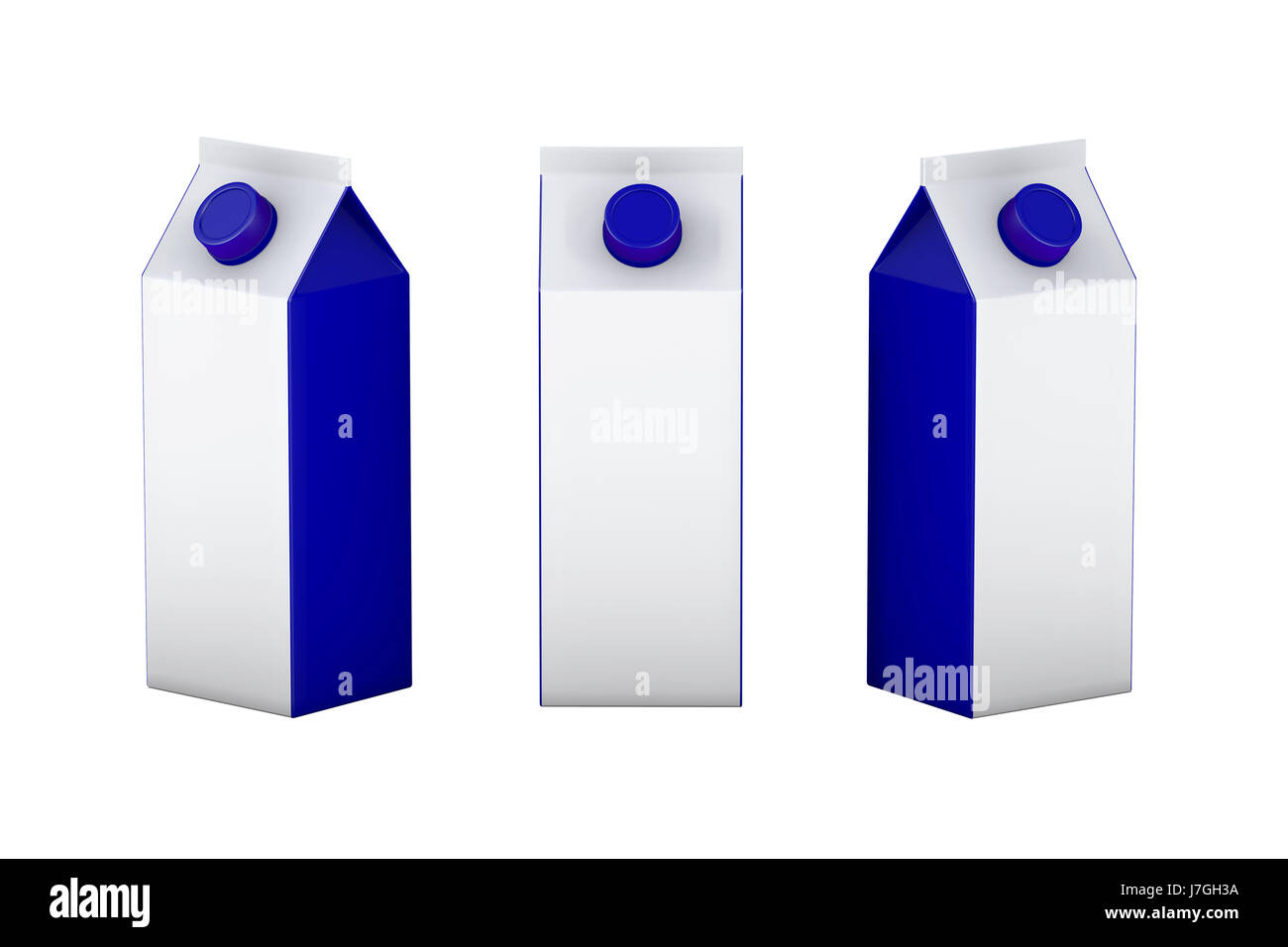 White and blue blank  box packaging for milk   juice or another kind of liquid , clipping path included. ready for your design branding and artwork Stock Photo