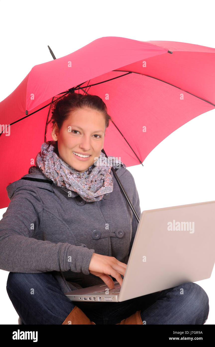 woman laptop notebook computers computer umbrella learn teenager young ...