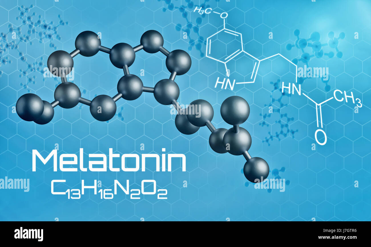 Threedimensional molecular model of Melatonin 3d render Stock Photo