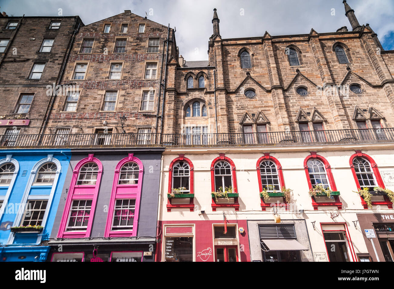Colorful house fronts on West Bow, Edinburgh Scotland Stock Photo