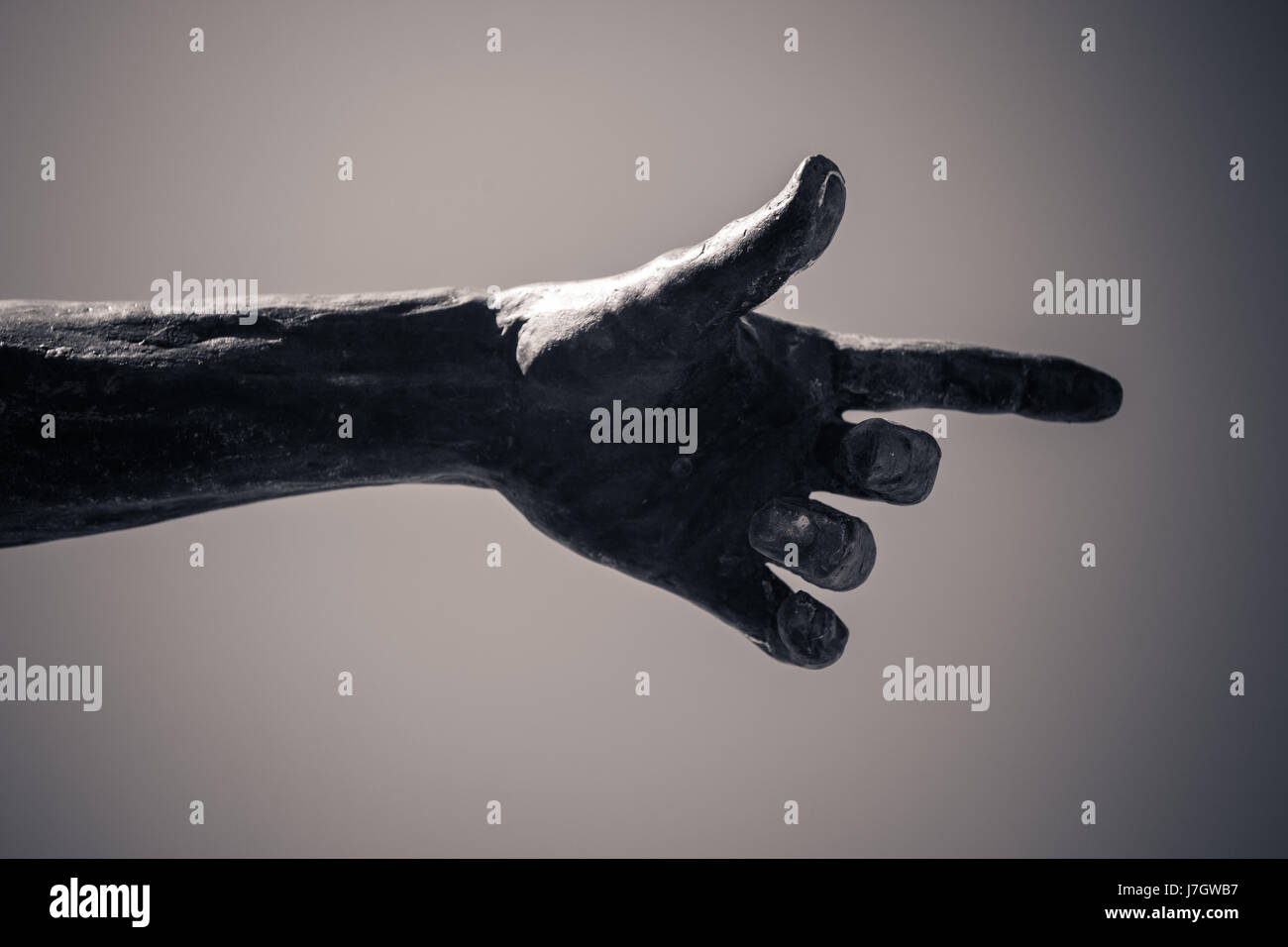 Bronze statue pointing finger of Bessenyei Ferenc Stock Photo