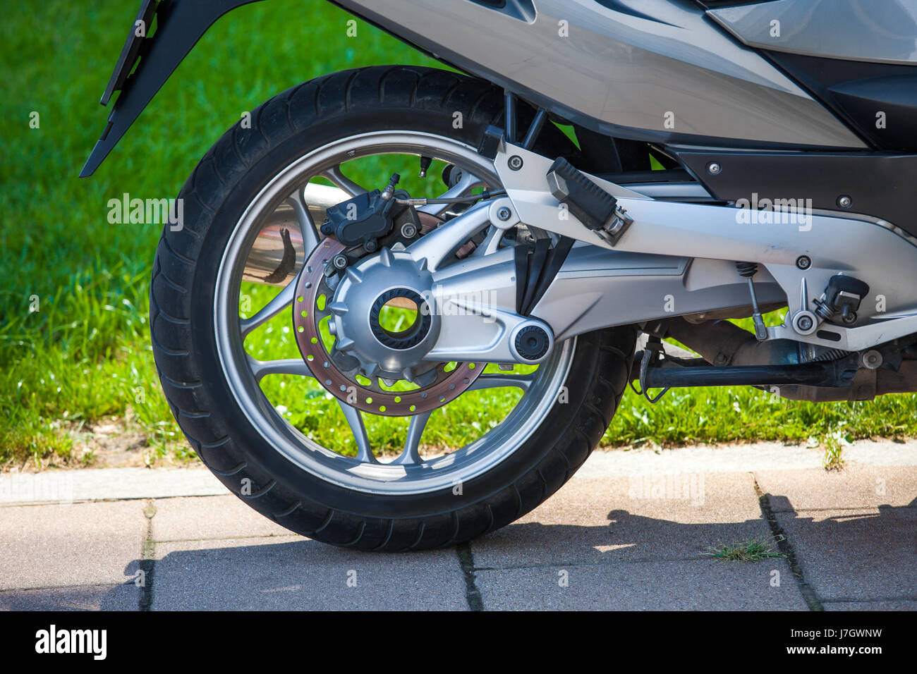 Motorbike rear wheel mechanism Stock Photo Alamy