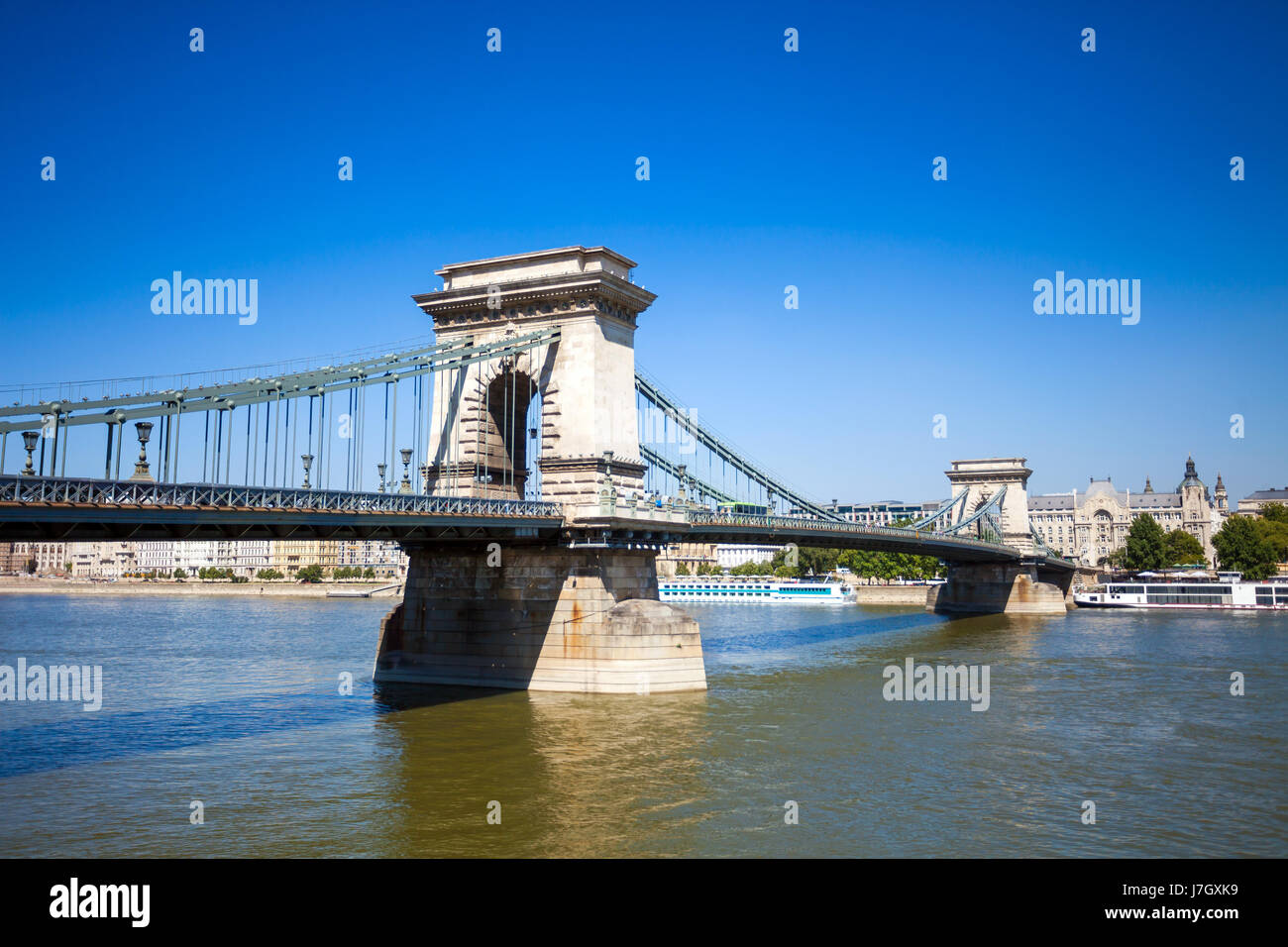 Chain Bridge over Danube river, Budapest cityscape, Hungary Stock Photo ...