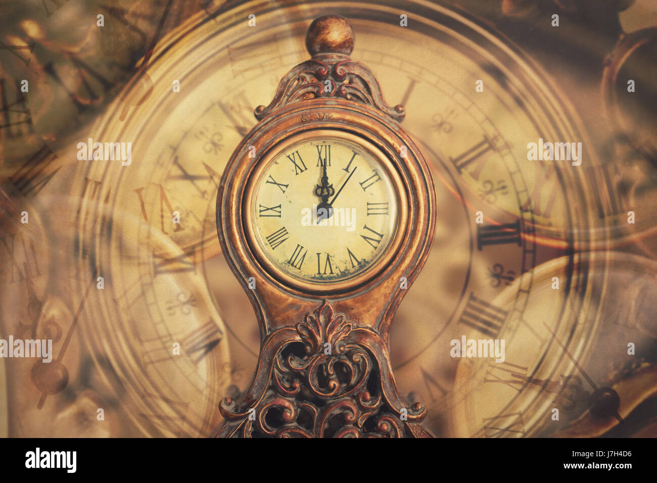 Close up on vintage clock.Time Concept. Stock Photo