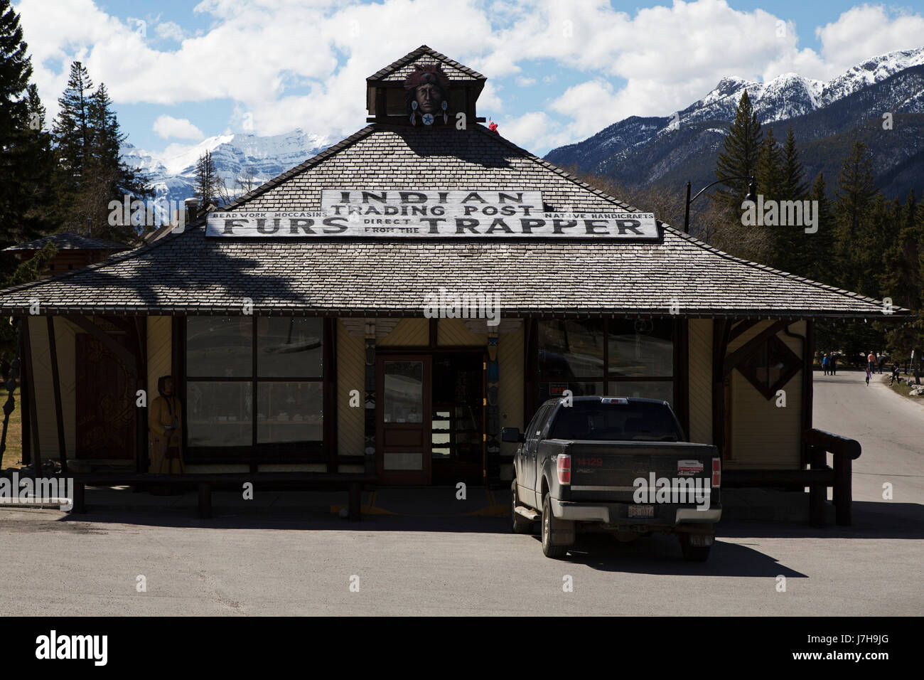 The Indian Trading Post in Banff, Canada. The store sells handicrafts and produce by First Nations peoples. Stock Photo