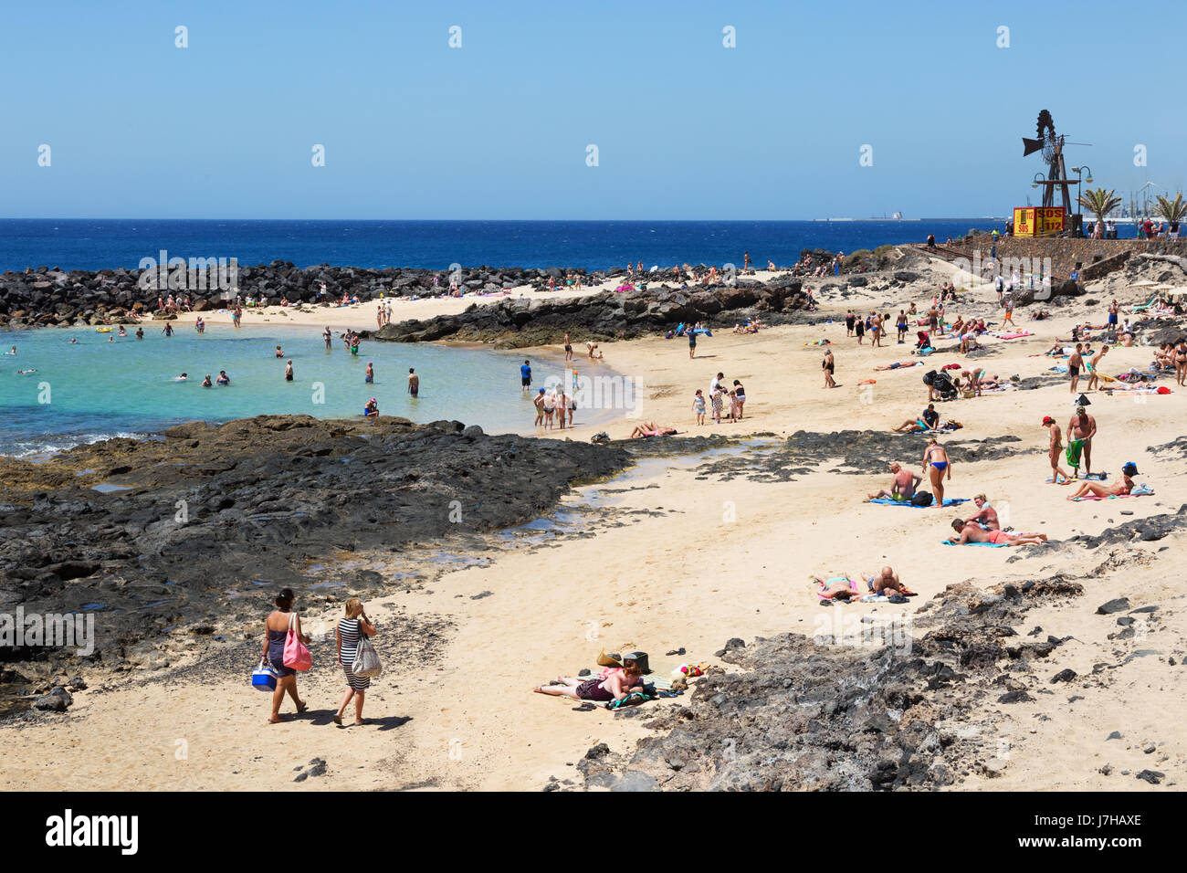 Lanzarote beach - Costa Teguise beach, Lanzarote, Canary Islands Europe Stock Photo