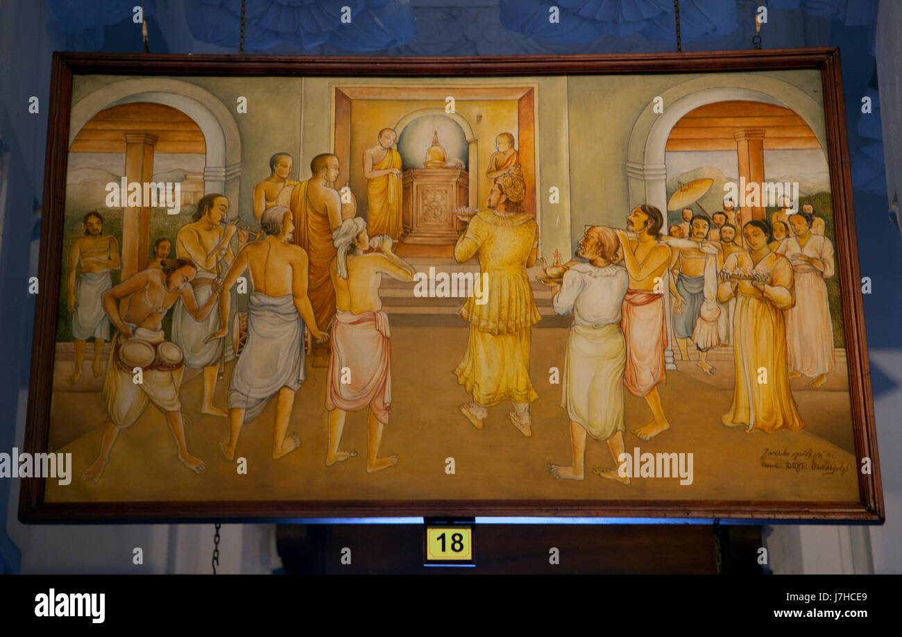 Kandy Sri Lanka Temple of the Sacred Tooth Sri Dalada Museum Painting Of The History Of The Tooth Relic Stock Photo