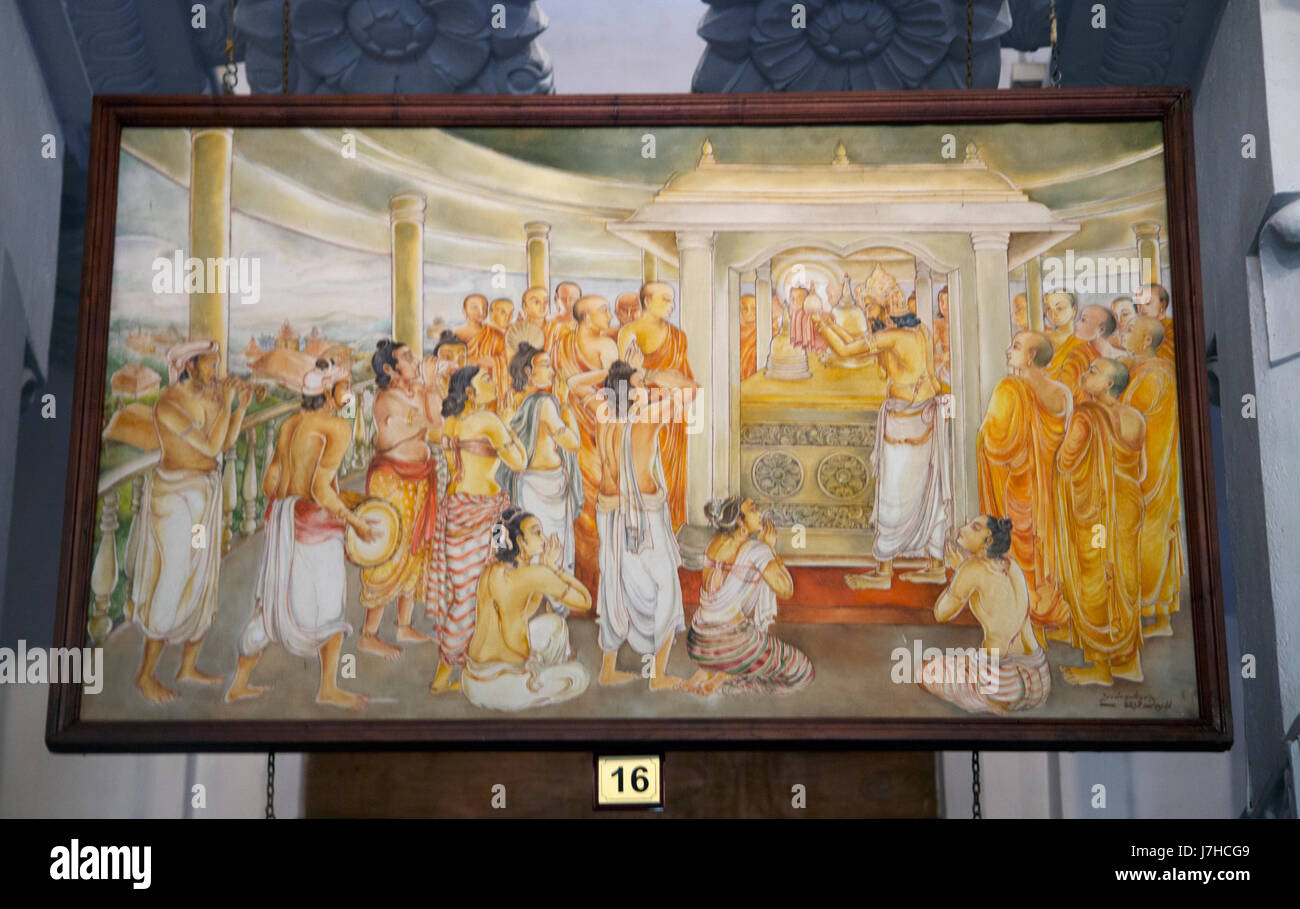Kandy Sri Lanka Temple of the Sacred Tooth Sri Dalada Museum Painting Of The History Of The Tooth Relic Stock Photo