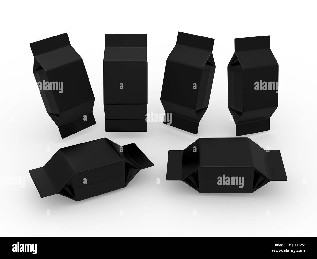Black  blank package for square shape product with clipping path, packaging or wrapper for Chocolate ,cookies, biscuit, milk bar, wafers, crackers, sn Stock Photo