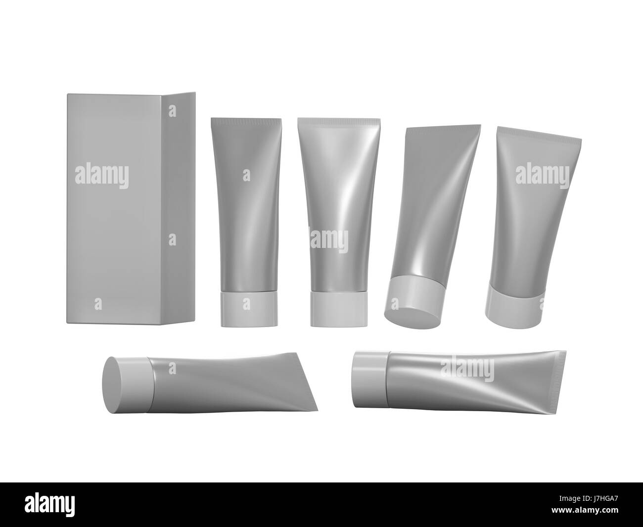 Silver hygiene tube  with clipping path. packaging with cap  mock up ready for your product  like beauty cream, gel  or medical product . easy to wrap Stock Photo
