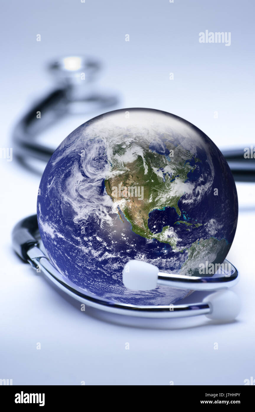 stethoscope globe earth world sphere care blue health colour closeup Stock Photo Alamy