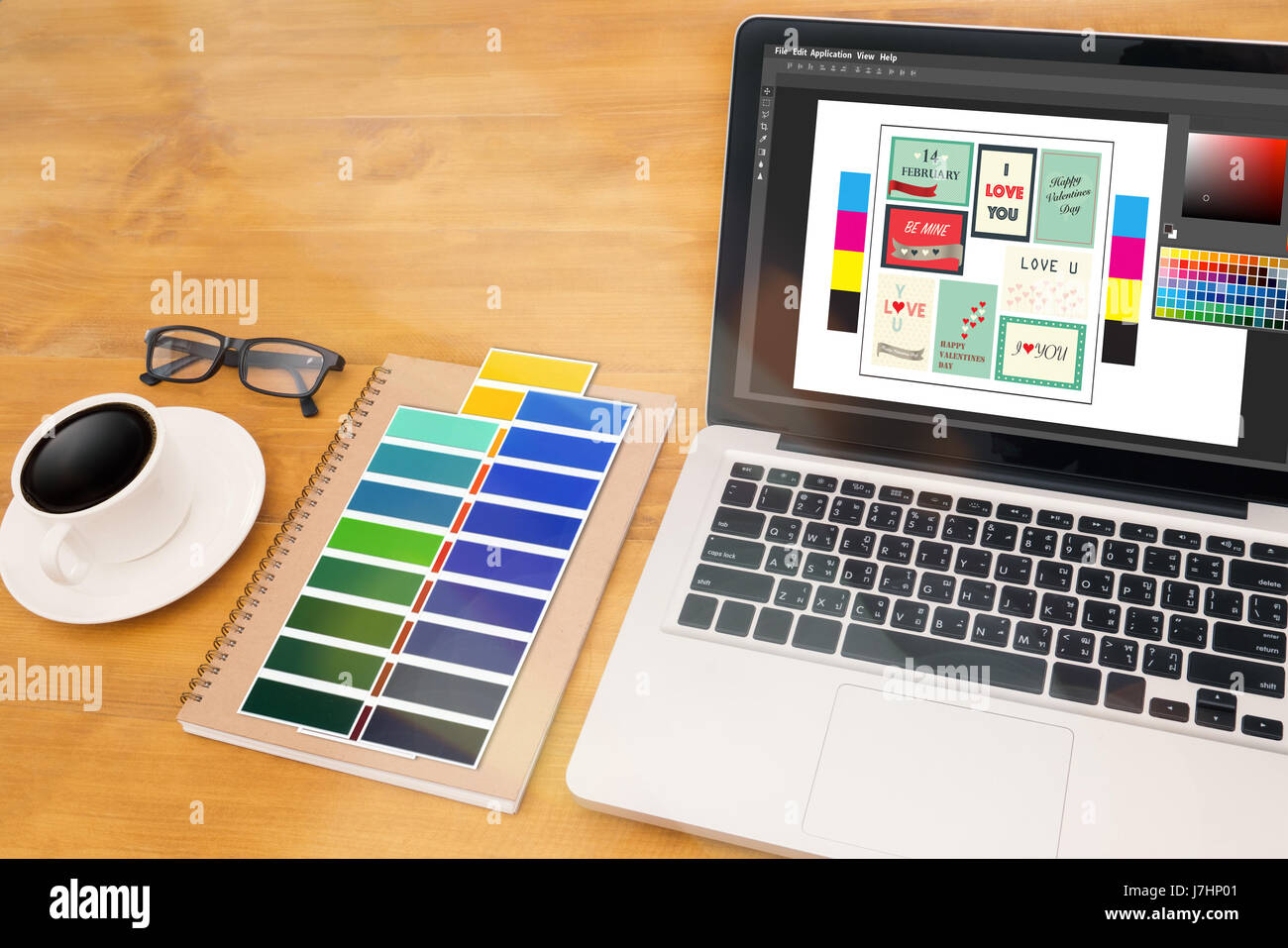 Creative Designer Graphic at work. Color swatch samples, Illustrator