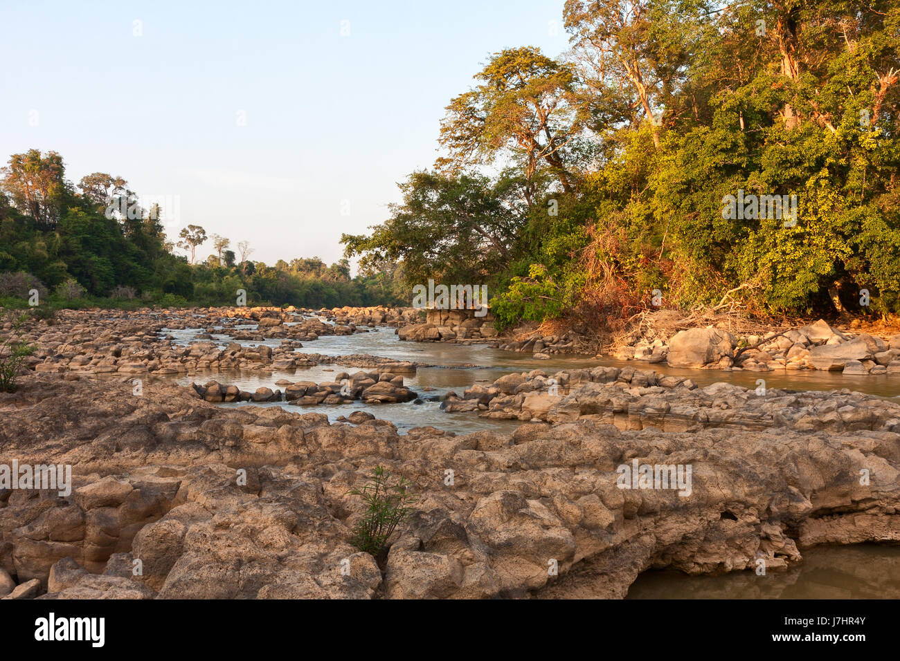 Ben Cu Rapids in Dong Nai River at sunset (dry season), Cat Tien National Park, Vietnam, Asia. Stock Photo