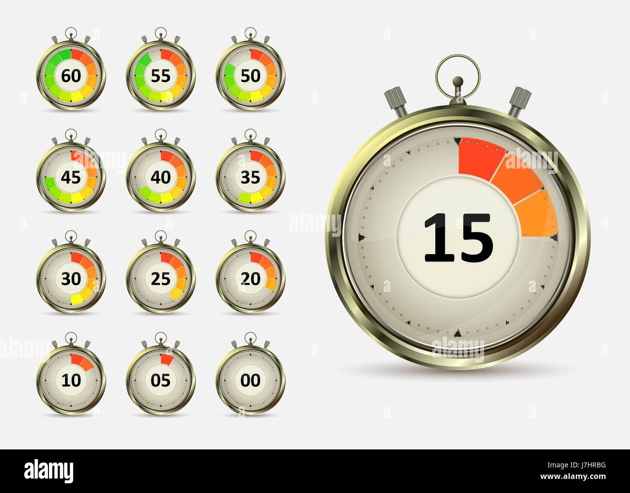 Golden digital timers countdown. Realistic chronometer with different ...