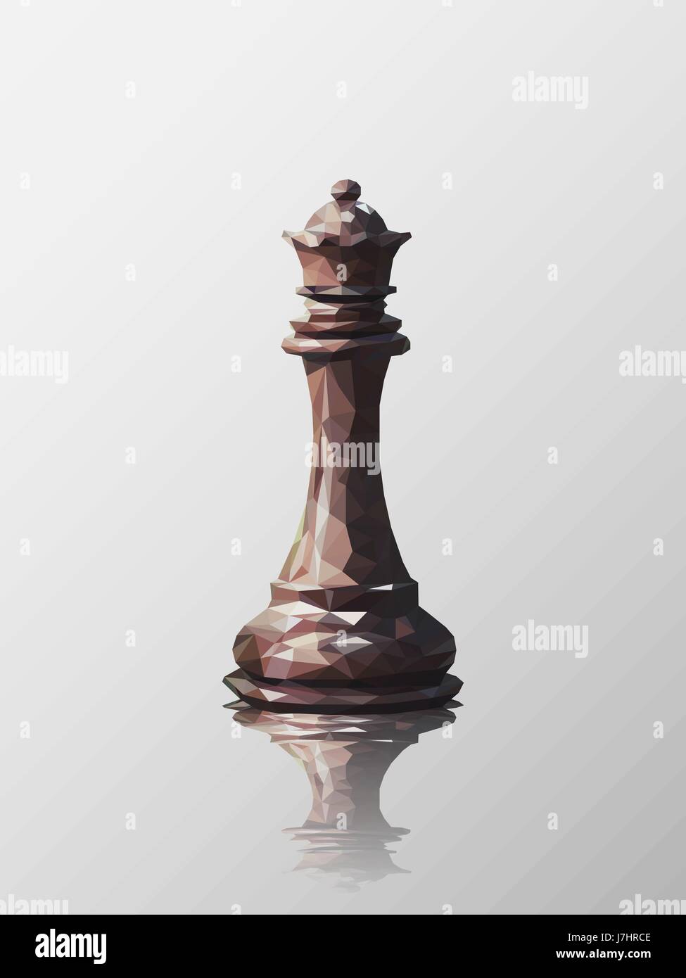 Low poly 3d design of queen chess piece. Vector triangulation with reflection. Stock Vector