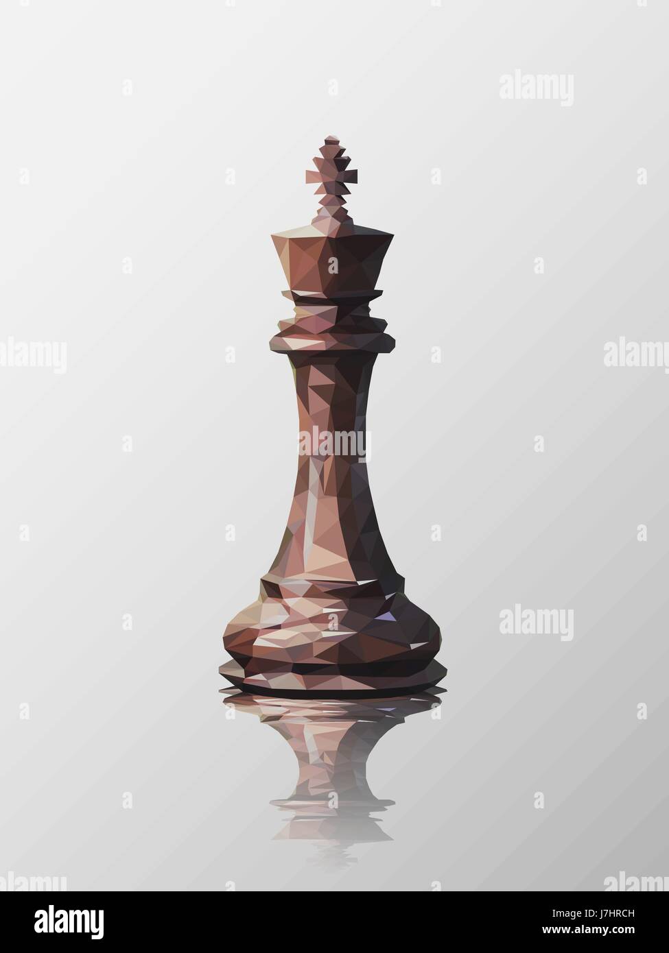 Low poly 3d design of king chess piece. Vector triangulation with reflection. Stock Vector