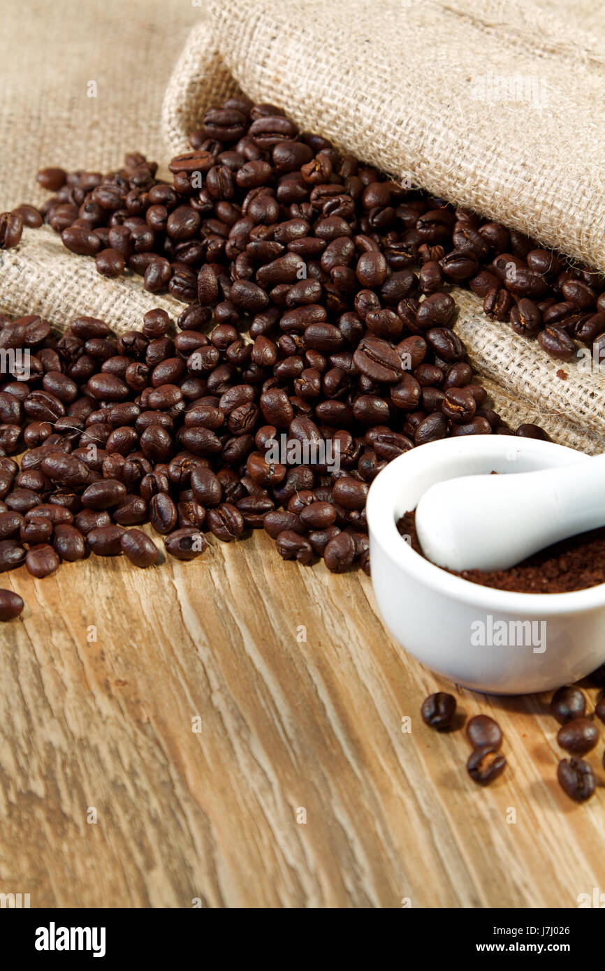 food aliment coffee coffee bean wood grain mortar pestle sack coffee